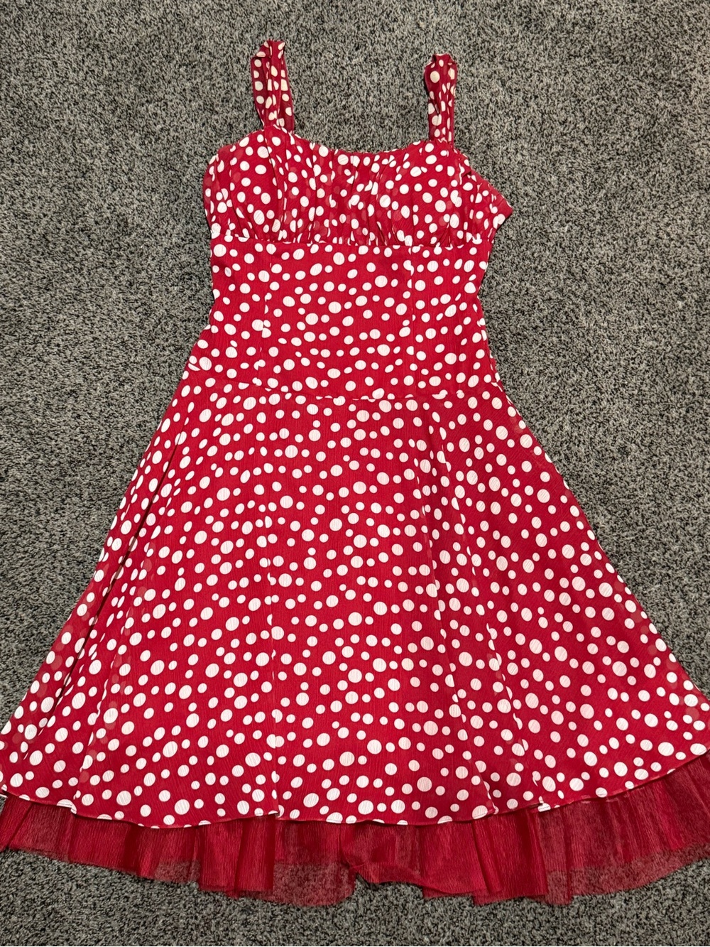 Narianna Red and White Polka Dot Girls' Sundress with Tulle Trim